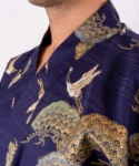 Lapel fabric of navy pine and crane men's happi kimono