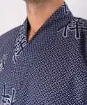 Lapel fabric detail of white and navy joyous Japanese pyjamas