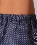 Elastic waist detail of the shorts on white and navy joyous Japanese pyjamas